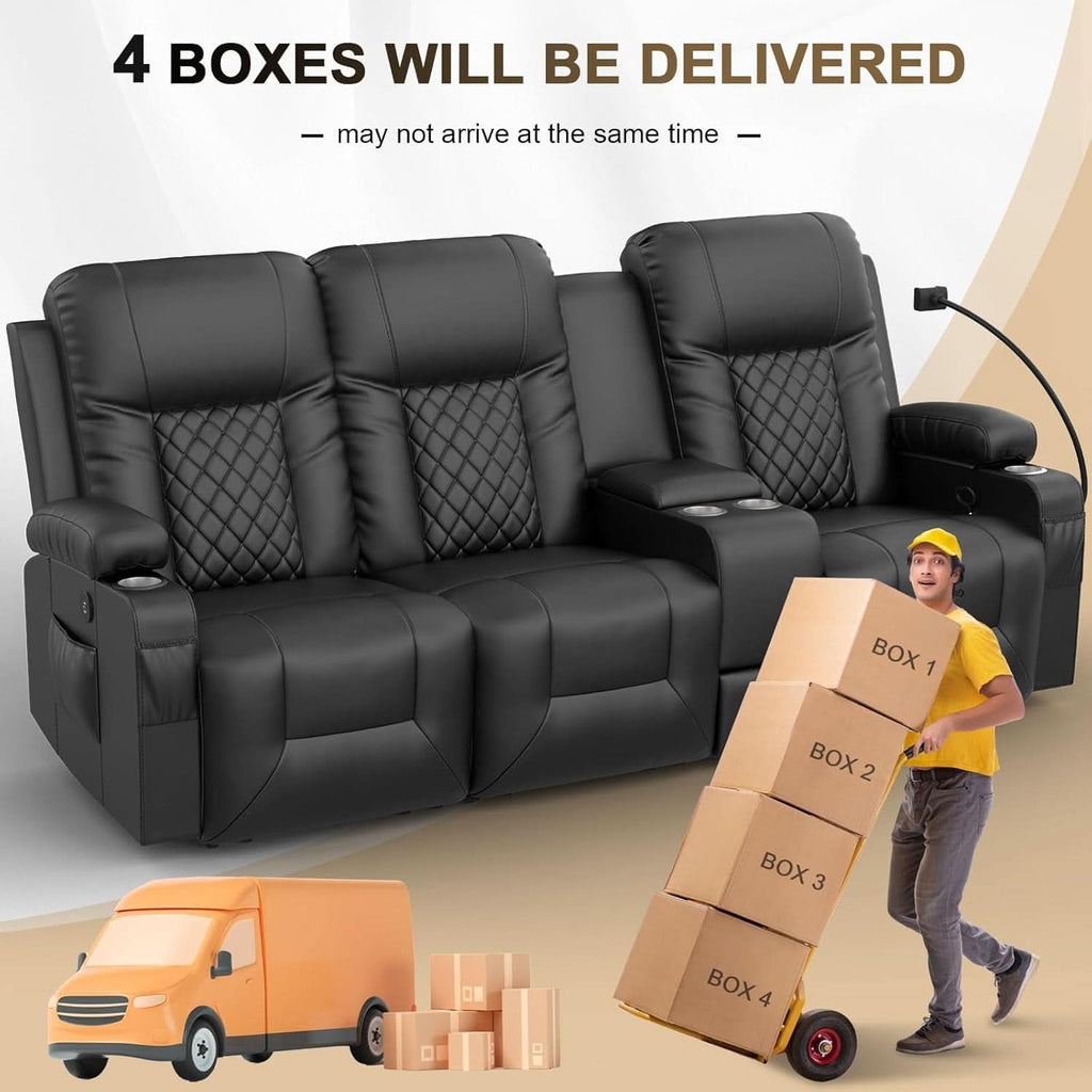 Three Seat Recliner Sofa With USB Ports And Storage