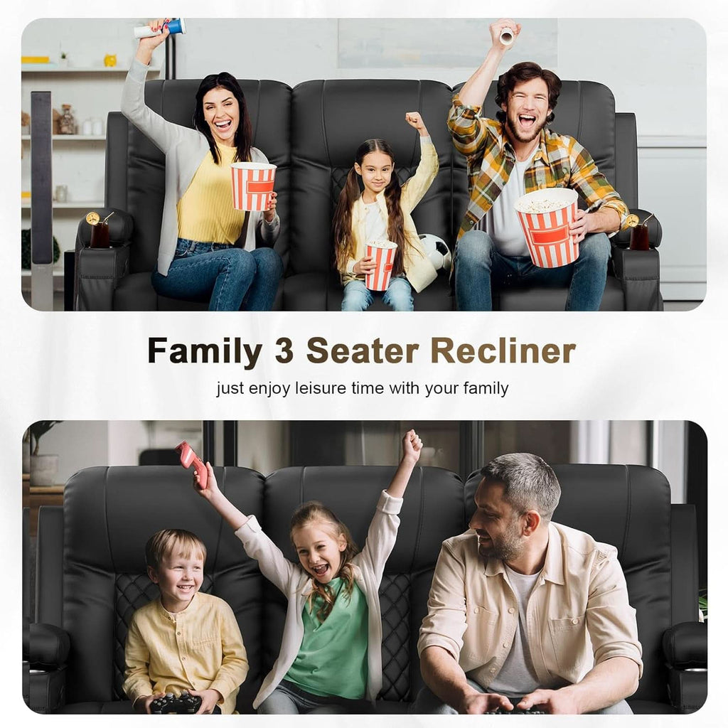 Three Seat Recliner Sofa With Flip Backrest And USB Ports