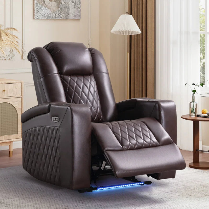 34.6"Wide Faux Leather Power Reclining Home Theater Seating Chair with Arm Storage&Dual Cup Holders&Usb Charging Port&Ambient Lighting