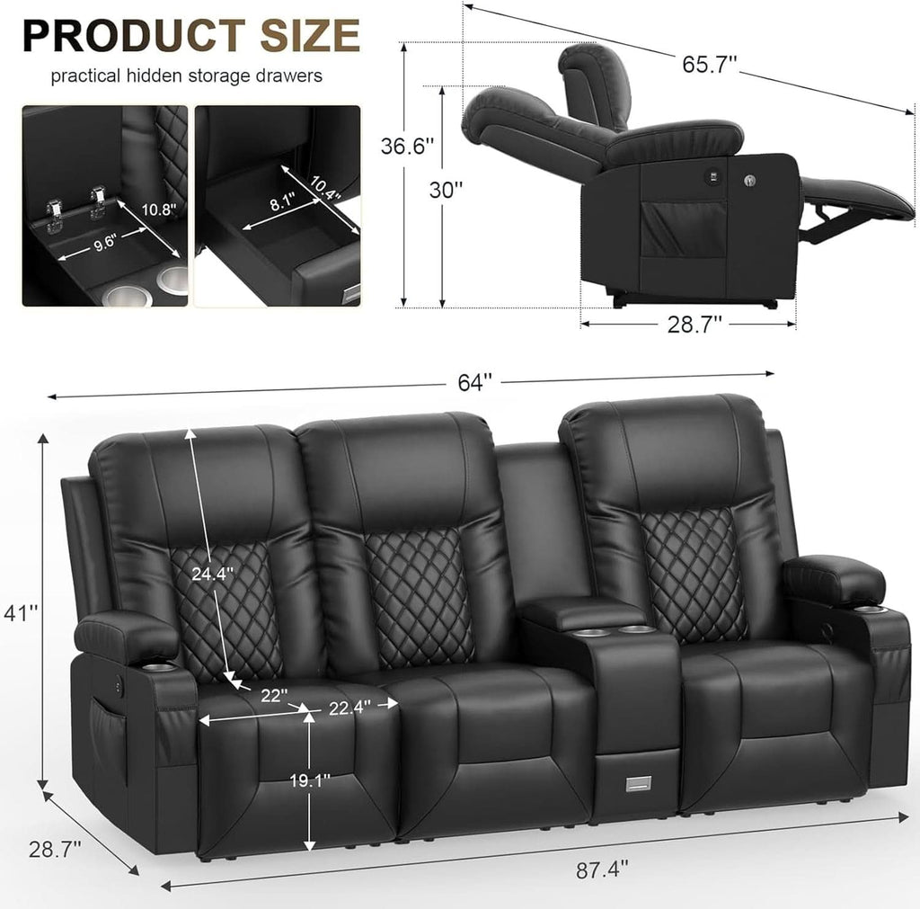 Three Seat Recliner Sofa With USB Ports And Storage