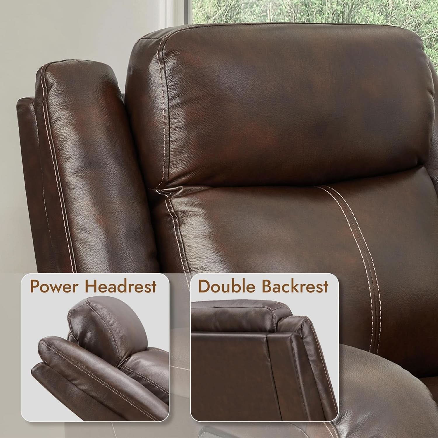 Dark Brown Leather Power Recliner Chair With Power Headrest
