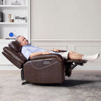 Dark Brown Leather Power Recliner Chair With Power Headrest