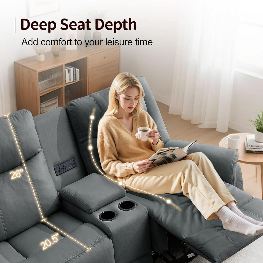 Two Seater Recliner Sofa With USB Charging Port And Cup Holders