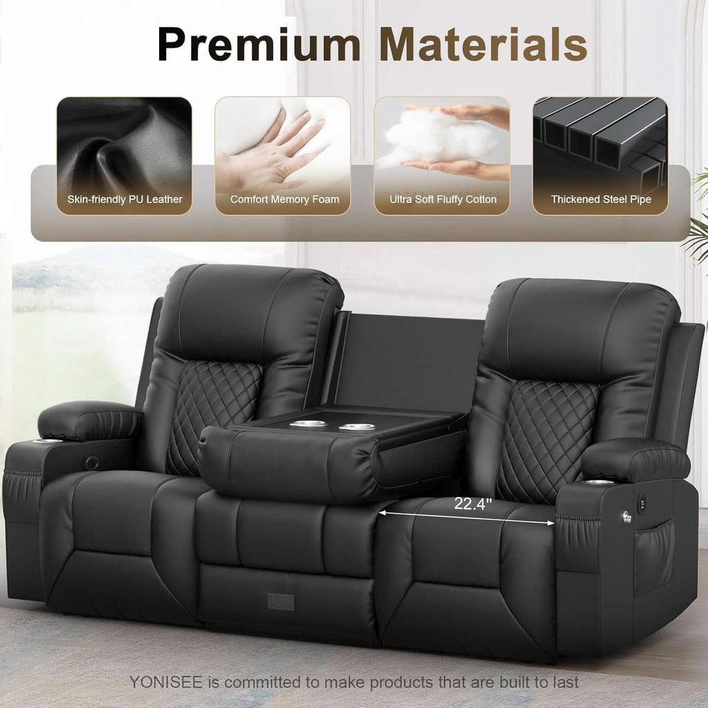 Three Seat Recliner Sofa With Flip Backrest And USB Ports