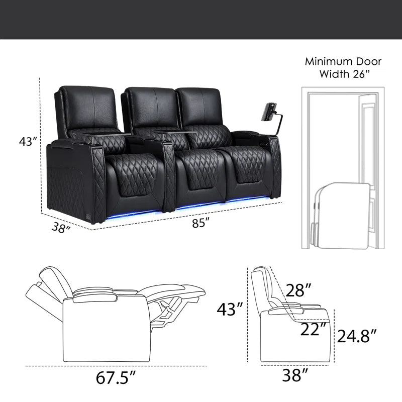Haiylee Zero Gravity Home Theater Seating Top Grain Leather Recliner Sofa Power Headrest Footrest