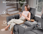 Grey Leather Power Recliner Sofa With Center Console