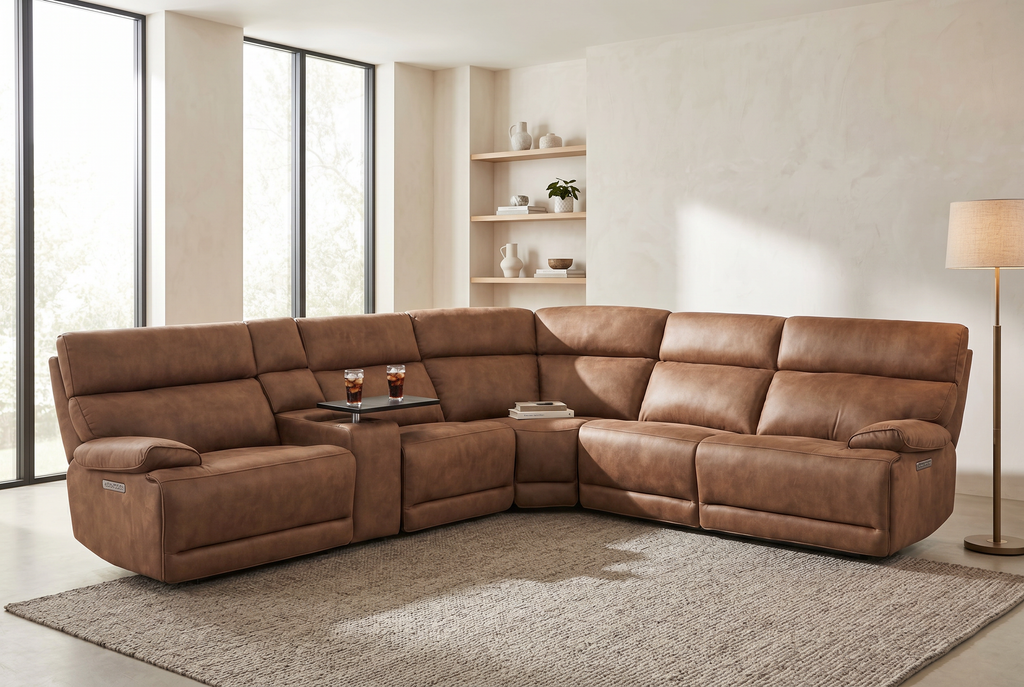 Viva Home Mocha 6-Piece Power Reclining Sectional with Immersive Sound System