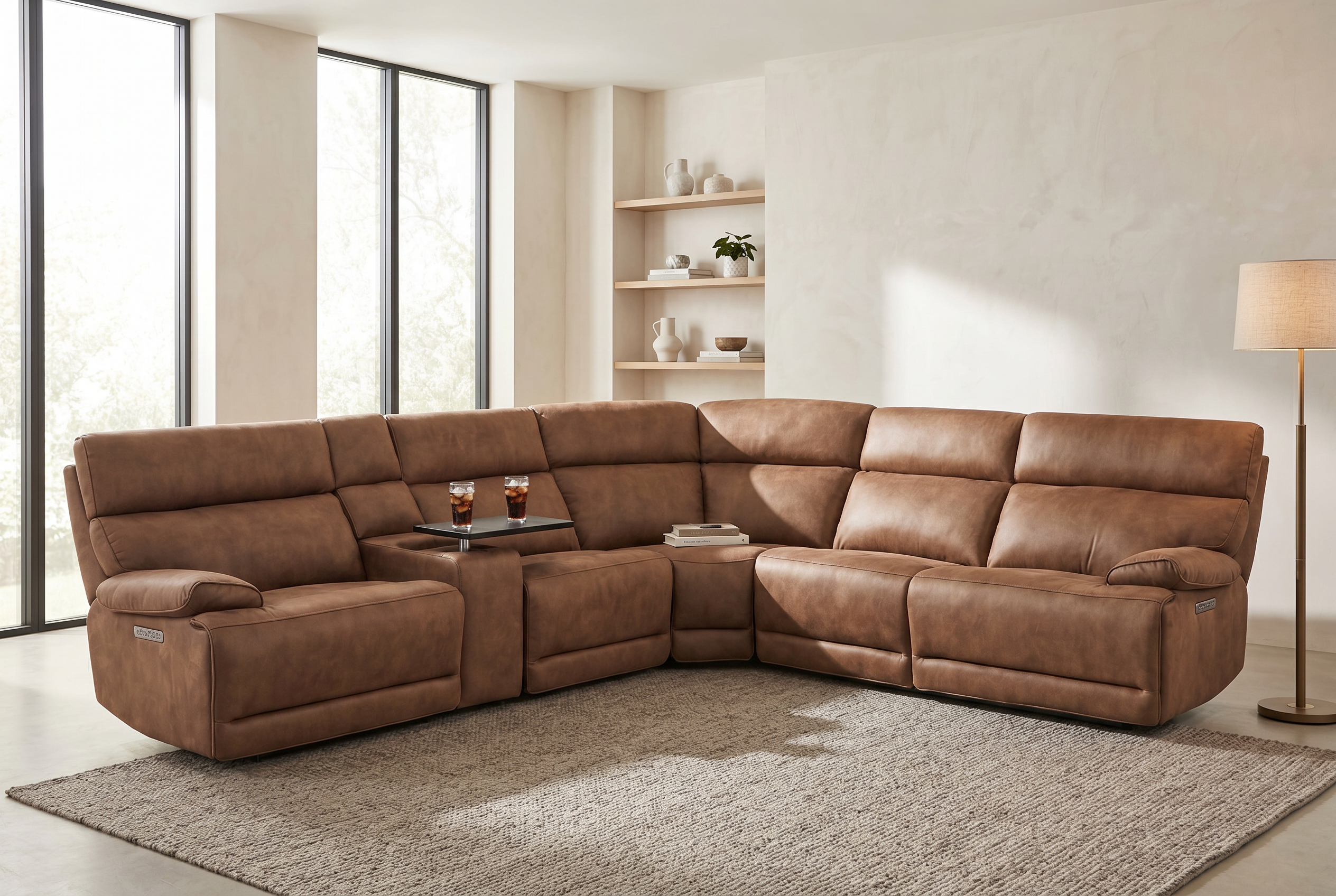 Viva Home Mocha 6-Piece Power Reclining Sectional with Immersive Sound System
