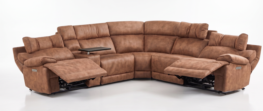 Viva Home Mocha 6-Piece Power Reclining Sectional with Immersive Sound System