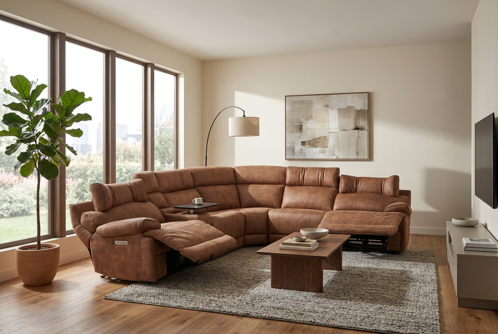 Viva Home Mocha 6-Piece Power Reclining Sectional with Immersive Sound System