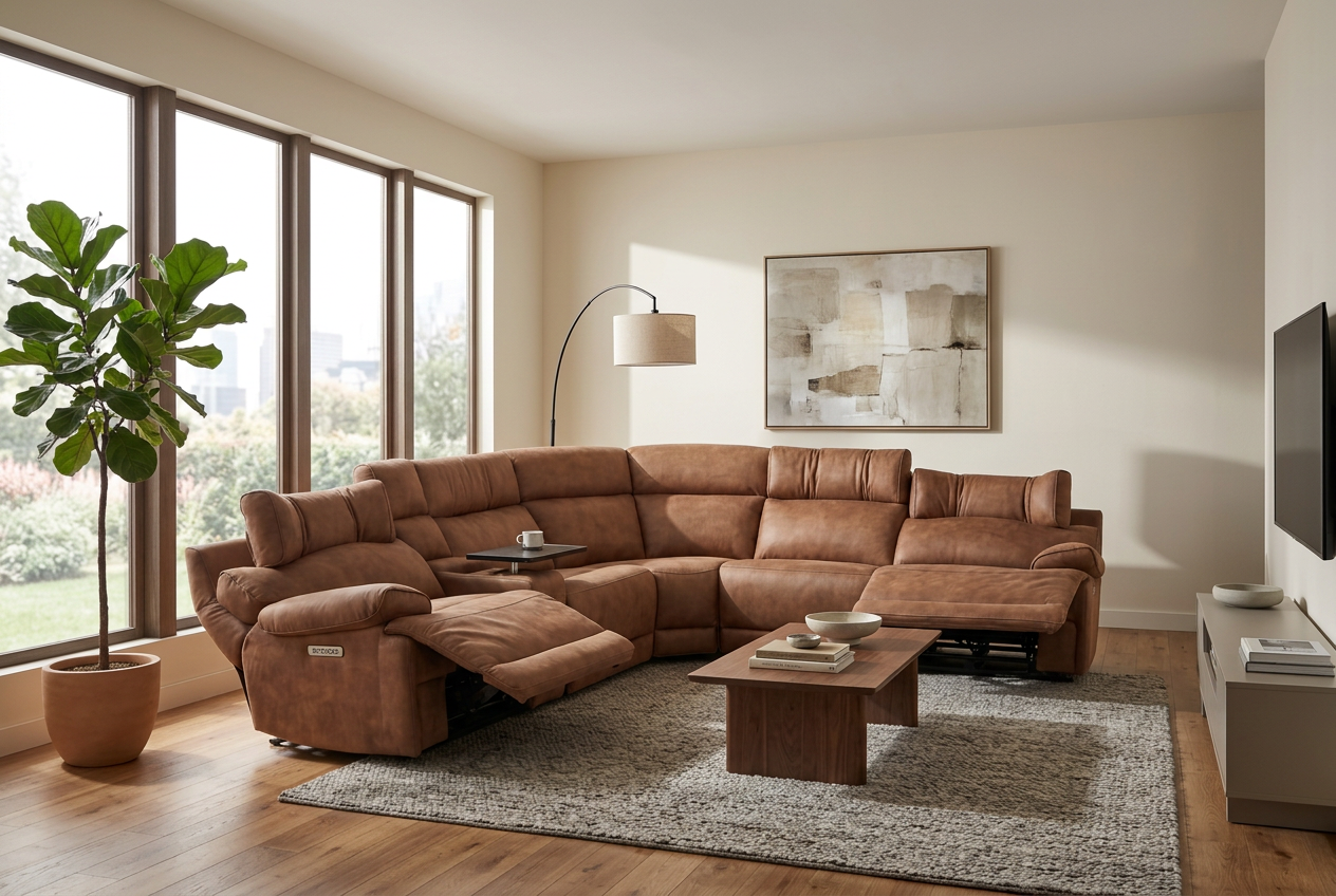 Viva Home Mocha 6-Piece Power Reclining Sectional with Immersive Sound System