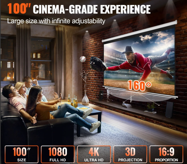 Vevor 100" Retractable Projector Screen