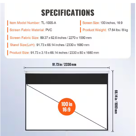 Vevor 100" Retractable Projector Screen