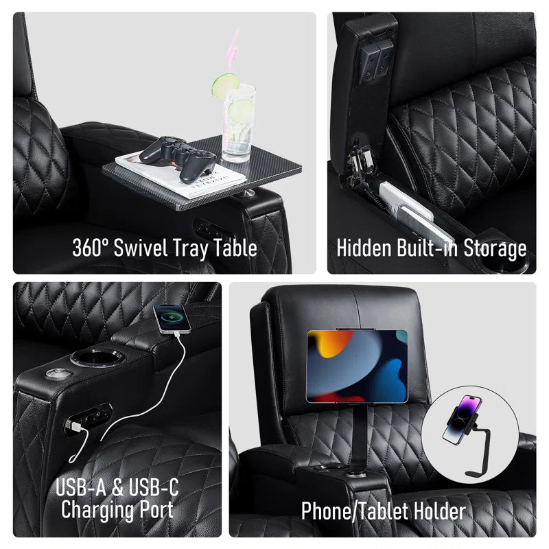 Haiylee Zero Gravity Home Theater Seating Top Grain Leather Recliner Sofa Power Headrest Footrest