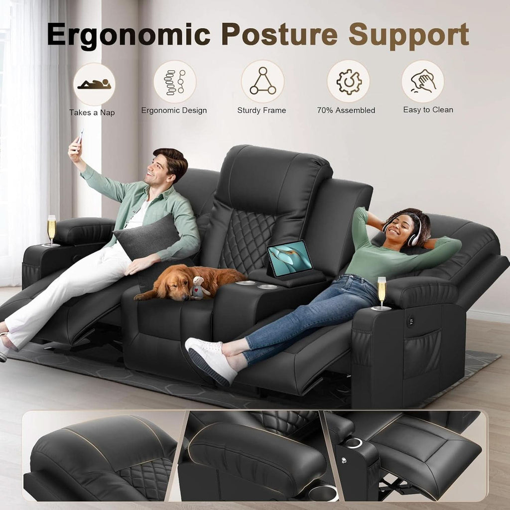 Three Seat Recliner Sofa With USB Ports And Storage