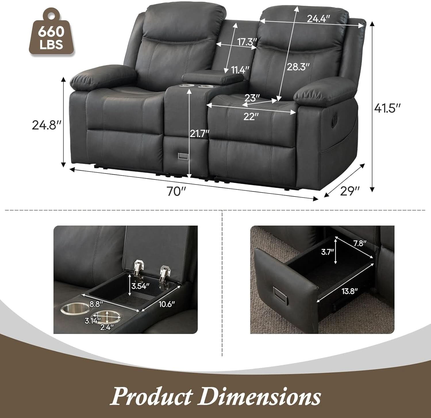 Reclining Home Theater Loveseat - Gray