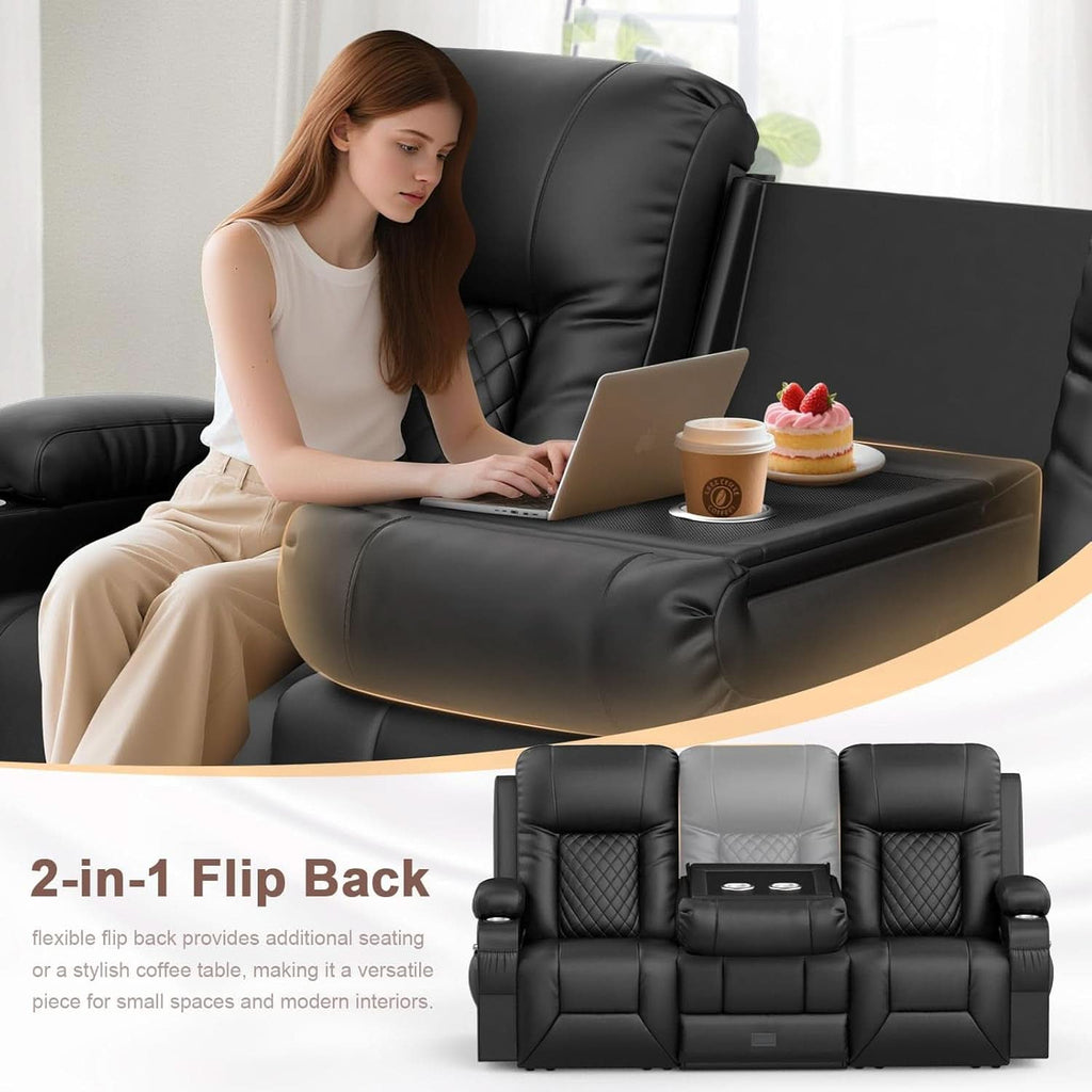 Three Seat Recliner Sofa With Flip Backrest And USB Ports