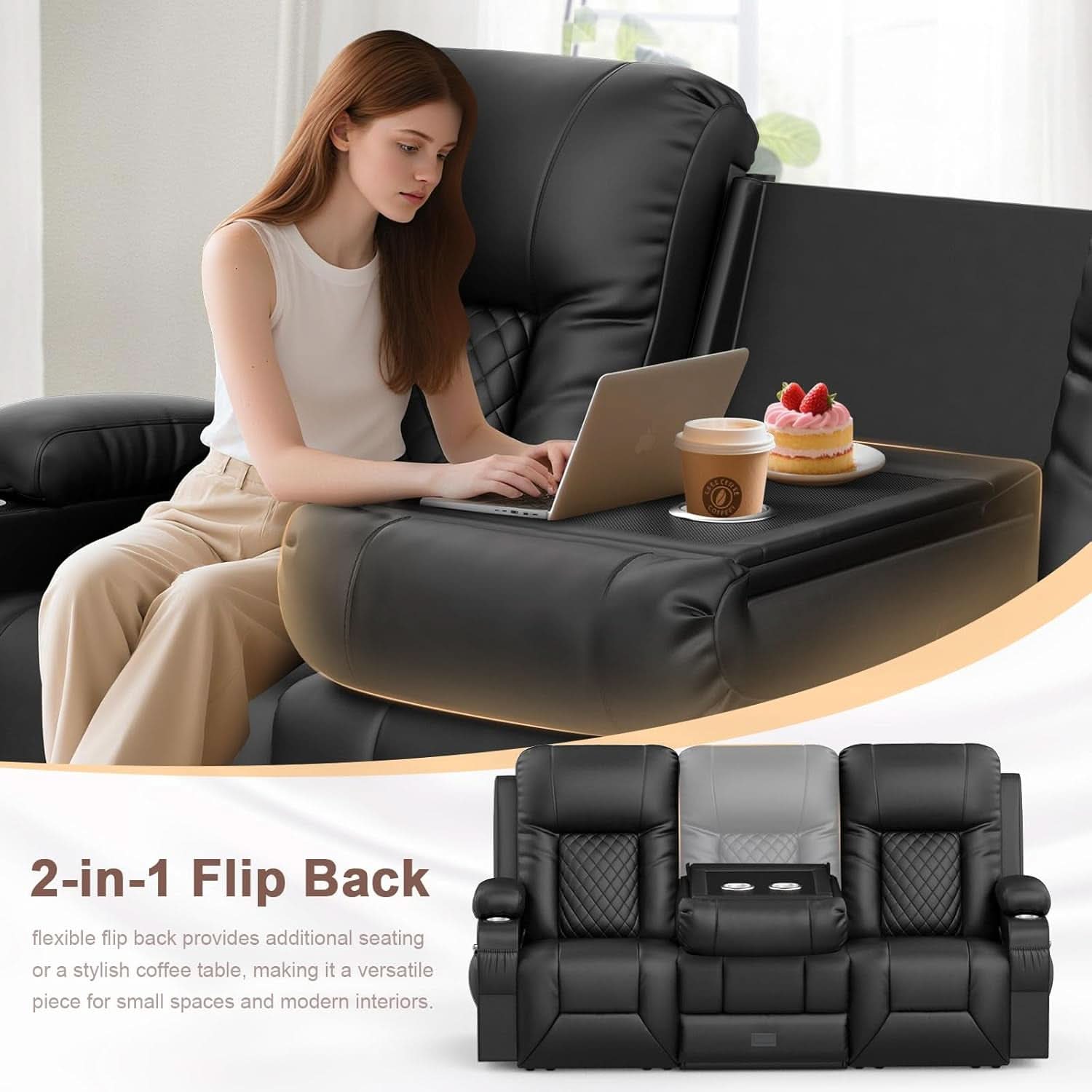 Three Seat Recliner Sofa With Flip Backrest And USB Ports