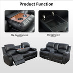 Caberryne Black Leather Reclining Sofa Set