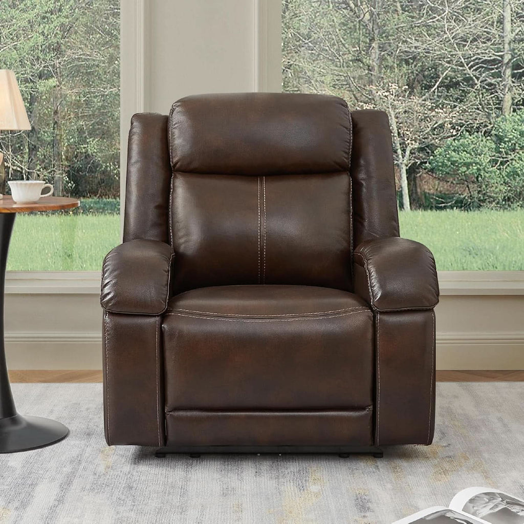 Dark Brown Leather Power Recliner Chair With Power Headrest