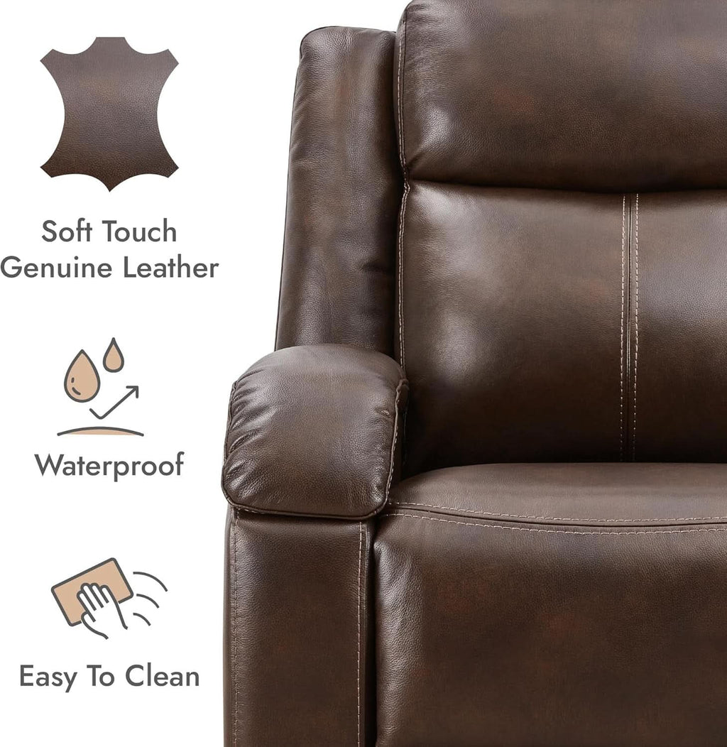 Dark Brown Leather Power Recliner Chair With Power Headrest