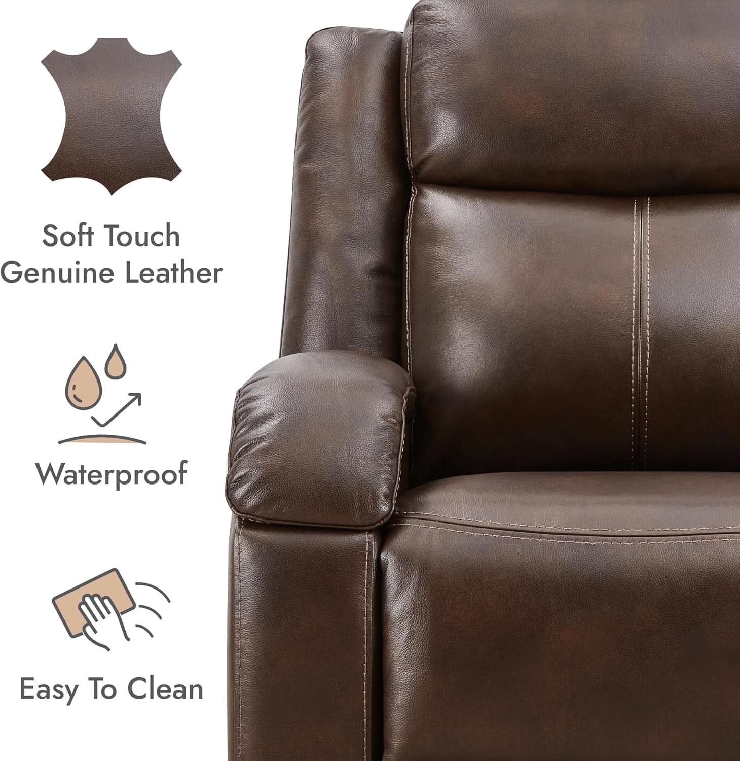 Dark Brown Leather Power Recliner Chair With Power Headrest