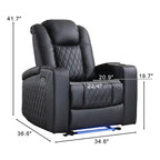 34.6"Wide Faux Leather Power Reclining Home Theater Seating Chair with Arm Storage&Dual Cup Holders&Usb Charging Port&Ambient Lighting