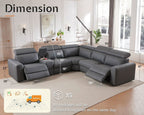 Grey Leather Power Recliner Sofa With Center Console
