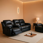 Caberryne Black Leather Reclining Sofa Set