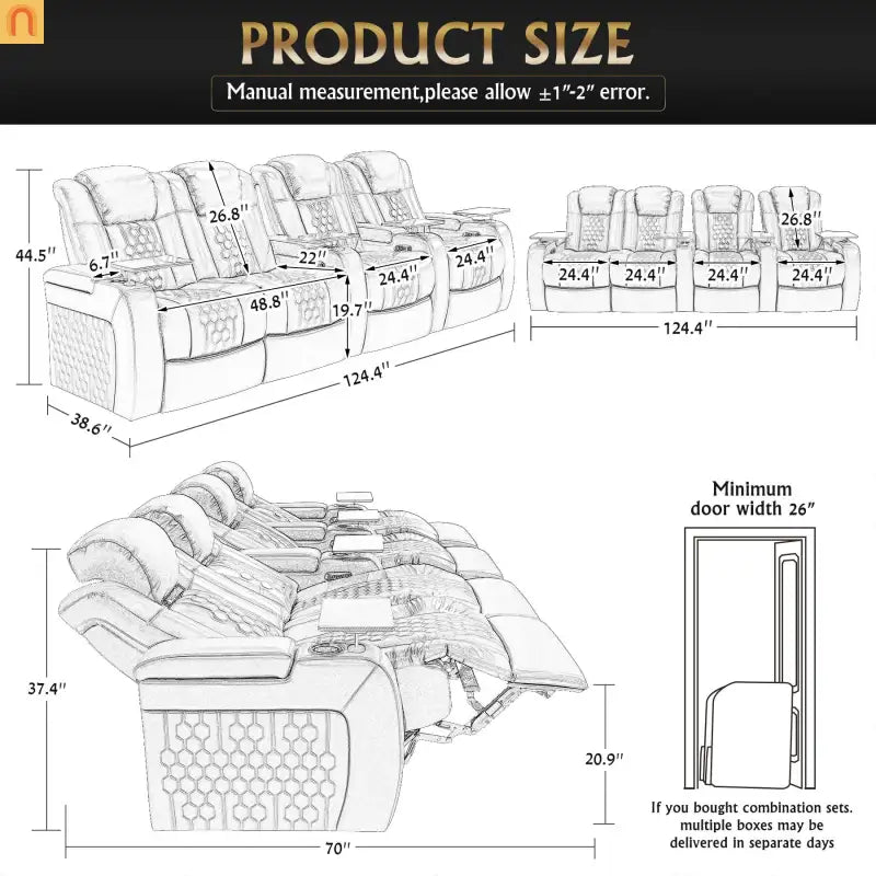 4-Seat Reclining Home Theater Sofa